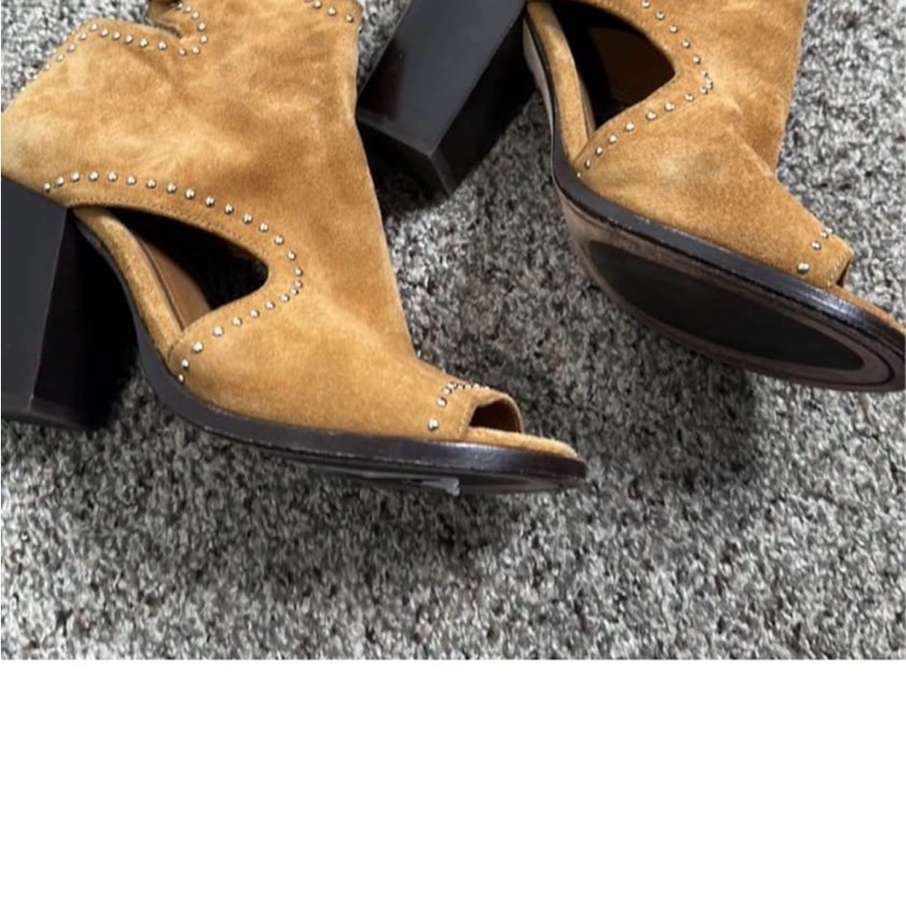 Ariat Tan Suede Peep-Toe Block Heel Sandals with Stud Detail